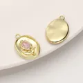 Goldfarbener ovaler Anhänger mit rosa Edelstein und Tulpenrelief für DIY-Schmuck - Tulpen Anhänger (Goldfarbe Rosa Glas)