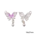Pendentif papillon en émail violet avec perle blanche et finition argent mat - Perle Ronde Papillon Dégradé Violet