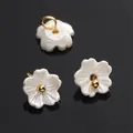 Mini resin flower charms in pearly white with gold centers for DIY jewelry making - Cherry Blossom Style (BSB115) / 5 Pieces/Pack (Approx. 3.5mm)
