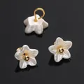 Three pearl white resin flower pendants with gold centers for DIY jewelry making - 3D Bauhinia Style (BSB115) / 5 Pieces/Pack (Approx. 3.5mm)
