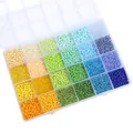 DIY kralenset met 24-vaks opbergdoos en kleurrijke glazen kralen voor sieraden maken - Geel Groen Blauw Mix