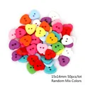 Set of 50 heart-shaped 2-hole plastic buttons in random mixed colors for DIY crafts - Heart Shape Double Hole / 15x14mm (50 Pieces/Pack) / Random Mixed Colors