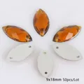 Amber 9x18mm marquise acryl strass steentjes met dubbele gaten voor naaien 50st - 9x18mm (50 Stuks/Verpakking) / Donkere Koffie