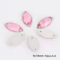 Helderroze 9x18mm paardenoog acryl strassteentjes met dubbele gaten om te naaien, 50 stuks - 9x18mm (50 Stuks/Verpakking) / Roze
