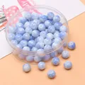 8mm blau-weiße Tinten-Textur Glasperlen in runder Form für DIY Armbandherstellung - 30er Pack / Aqua