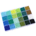 24-vaks glaskralenset in blauw groen en aardetinten voor het maken van DIY-sieraden - Koele Tinten