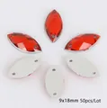 50 stuks rode 9x18mm paardenoog acryl naaistenen met zilverkleurige metalen zetting - 9x18mm (50 Stuks/Verpakking) / Rood