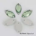 Lichtgroene 9x18mm paardenoog acryl steentjes met zilveren klauwen voor DIY naaiwerk - 9x18mm (50 Stuks/Verpakking) / Grasgroen