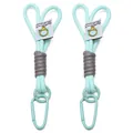 Pair of mint green braided rope keychains with D-ring carabiner and woven labels - Two-Piece Set / Light Blue