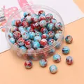 8mm himmelblaue Glasperlen mit rotem Tintenmuster für DIY-Schmuckherstellung - 30er Pack / Rot Blau Patchwork