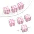Perline a cubo in acrilico a quadretti rosa e bianchi per la creazione di gioielli - 14x14mm (Diametro del Foro Circa 3mm) / Quadrato a Quadretti Rosa (2 Pezzi/Confezione)
