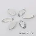 Transparante 9x18mm paardenoog acryl naai-steentjes met zilveren platte achterkant, 50st - 9x18mm (50 Stuks/Verpakking) / Helder Wit