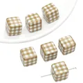 Perline cubiche in acrilico con motivo a quadretti marroni per gioielli fai-da-te e hobby - Quadrato a Quadretti Caffè (2 Pezzi/Confezione)