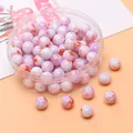 8mm weiße Glasperlen mit lila und orangefarbenem Tintenmuster für die DIY Schmuckherstellung - 30er Pack / Lila