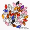 Willekeurige mix van paardenoog naai-strass-steentjes, maat 7x15mm, set van 50 stuks - 7x15mm (50 Stuks/Verpakking) / Willekeurig Gemengde Kleuren