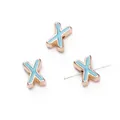 Golden 10mm alloy bead with blue enamel letter X for DIY jewelry and necklaces - Letter X / 5 Pieces / Light Blue