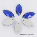 7x15mm koningsblauwe paardenoog acryl naai-steentjes met een zilveren metalen achterkant - 7x15mm (50 Stuks/Verpakking) / Blauw