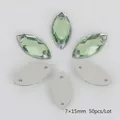 Marquise licht olijfgroene 7x15mm naaibare strasstenen met zilveren metalen voet - 7x15mm (50 Stuks/Verpakking) / Grasgroen