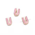 10mm golden alloy letter U bead with pink enamel finish for DIY jewelry making - Letter U