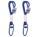 Set of two blue nylon braided keychains with white cloth labels and blue metal carabiners - Two-Piece Set / Sapphire Blue