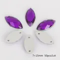 7x15mm paarse navette acryl naai-op steentjes met twee gaten voor DIY kledingstukken - 7x15mm (50 Stuks/Verpakking) / Paars