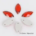 Rode 7x15mm acryl opnaaisteen paardenoogvorm met dubbele gaten en zilveren rug - 7x15mm (50 Stuks/Verpakking) / Rood