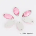 Roze 7x15mm paardenoog acryl strass steentjes met dubbel gat zilveren platte achterkant - 7x15mm (50 Stuks/Verpakking) / Roze