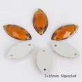 Amber marquise acryl opnaaisteentjes 7x15mm met zilveren platte achterkant voor hobby's - 7x15mm (50 Stuks/Verpakking) / Donkere Koffie