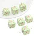 Perle a cubo in acrilico verde con fiori e fiocchi per creazione gioielli DIY - Quadrato Floreale con Fiocco Verde (2 Pezzi/Confezione)