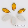 Helgeel 7x15mm paardenoog acryl strasstenen met zilveren metalen naai-instellingen klauwen - 7x15mm (50 Stuks/Verpakking) / Goudgeel