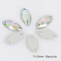 7x15mm Marquise AB kleurrijke acryl naai-steentjes met zilveren platte achterkant - 7x15mm (50 Stuks/Verpakking) / AB Wit