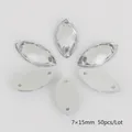 Transparante 7x15mm paardenoog acryl strass-steentjes met 2 gaten om te naaien, 50 stuks - 7x15mm (50 Stuks/Verpakking) / Helder Wit