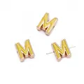 Golden alloy 10mm letter M bead with yellow enamel finish for DIY jewelry making - Letter M