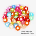 50pcs colorful flower-shaped plastic shank buttons in random mix colors for DIY crafts - Shank Flower Shape / Diameter 15mm x Height 8mm (50 Pieces/Pack) / Random Mixed Colors