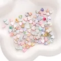 Mix of heart-shaped natural shell beads in pastel colors with iridescent luster - Heart/Vertical Hole (BTA202)