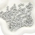 Perline quadrate argentate con lettera A per creazione di gioielli fai da te - Lettera A / Quadrato / 50 Pezzi/Confezione / Argento Antico