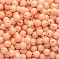 Matte apricot pink acrylic round beads with center hole for DIY bracelet jewelry - Peach Red
