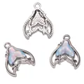 Zilveren walvisstaart hangers met blauw-roze opaalstenen voor DIY sieraden maken - Vissenstaart / Ca. 17x21mm / Zilver Blauw Glas
