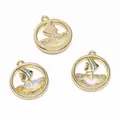 Gouden scheepshanger met iriserende glassteen voor handgemaakte sieraden DIY-kettingen - Vis / 16x18mm / Goud Paars Glas