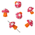 Handbeschilderde glazen paddenstoel kralen in roze en oranje voor DIY sieraden maken - 1 Stuk/Verpakking (ca. 17x16 mm, gat 1,5 mm) / Rode paddestoel met sterren en blauwe stippen