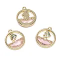 Set van 3 ronde gouden zeilboot hangers met roze glas voor DIY sieraden maken - Vis / 16x18mm / Goud Roze Glas