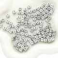 Perline quadrate in acrilico argento opaco con linee nere per creazione gioielli fai da te - Lettera I / Quadrato / 50 Pezzi/Confezione / Argento Antico