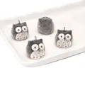 Pendentifs hibou floqués gris à pois blancs avec anneaux métalliques pour bijoux DIY - Style Chouette (BFB44) / 21x22mm (1 Pièce/Paquet) / Noir