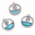 Zilveren zeilschip bedeltjes met lichtblauwe kristallen voor DIY sieraden maken - Vis / 16x18mm / Zilver Blauw Glas