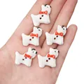 Cinq petits boutons décoratifs en forme de chien de dessin animé blanc tenus en main - Style Westie Rouge et Blanc (BCD024)