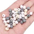Perles rondes en bois de 8mm en blanc et gris pour la création de bijoux et artisanat - 8mm (Trou Environ 2mm) / Pack de 100 / Mélange Blanc Neige