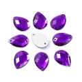 Cristales acrílicos morados en forma de gota para coser con base de metal plateado - 13x18mm (50 Piezas/Paquete) / Púrpura Oscuro (5#)