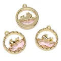 Walvisstaart hanger van goudlegering met roze kristal voor DIY-sieraden maken - Walvis / 16x18mm / Goud Roze Glas