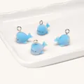 Set van vier blauwe geflockte walvisbedeltjes met zilveren ringen voor DIY-sieraden - Walvis Stijl (BFB44)