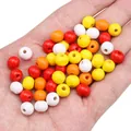 Perles en bois rondes peintes de 8mm en rouge orange jaune blanc pour bijoux DIY - 8mm (Trou Environ 2mm) / Pack de 100 / Mélange Récolte Fructueuse